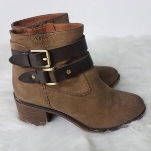 Franco‎ Sarto Linden Brown Block Heel Strappy Ankle Short Moto Booties Size 6.5